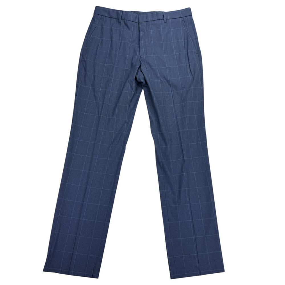 Tommy Hilfiger Mens TH Flex Tate Modern Fit Stretch Plaid Dress Pants Blue 34x32